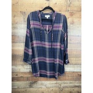Cloth and Stone Anthropologie Versify Purple Black Plaid Tunic Shirt Dress XL
